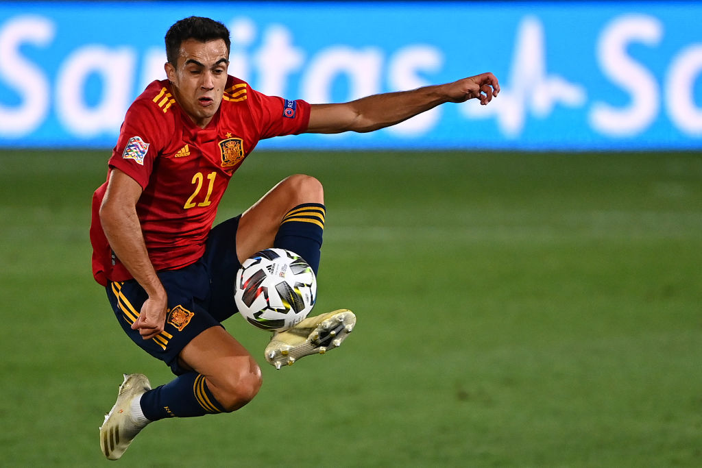 Sergio Reguilón in action for Spain. (Photo by GABRIEL BOUYS / AFP) (Photo by GABRIEL BOUYS/AFP via Getty Images)