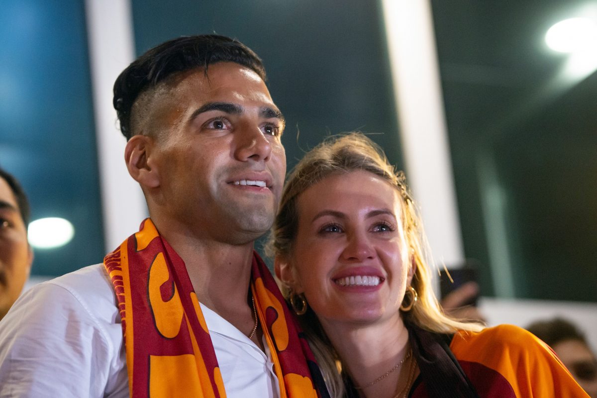 Colombian striker Radamel Falcao (L) and his wife Argentine singer Lorelei Taron. (Photo by YASIN AKGUL/AFP via Getty Images)