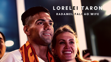 Colombian striker Radamel Falcao and his wife Lorelei Taron. (Photo by YASIN AKGUL/AFP via Getty Images)
