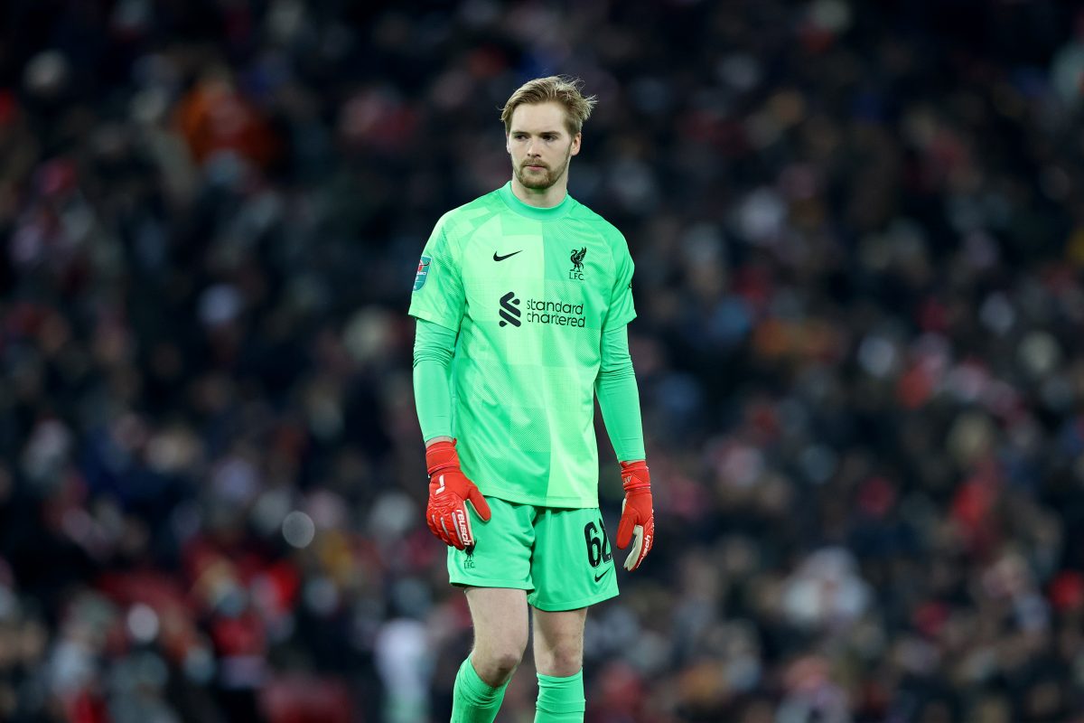 Caoimhin Kelleher plays as a goalkeeper for Liverpool FC. (Photo by Naomi Baker/Getty Images)