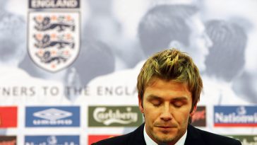 English midfielder David Beckham during a press conference.