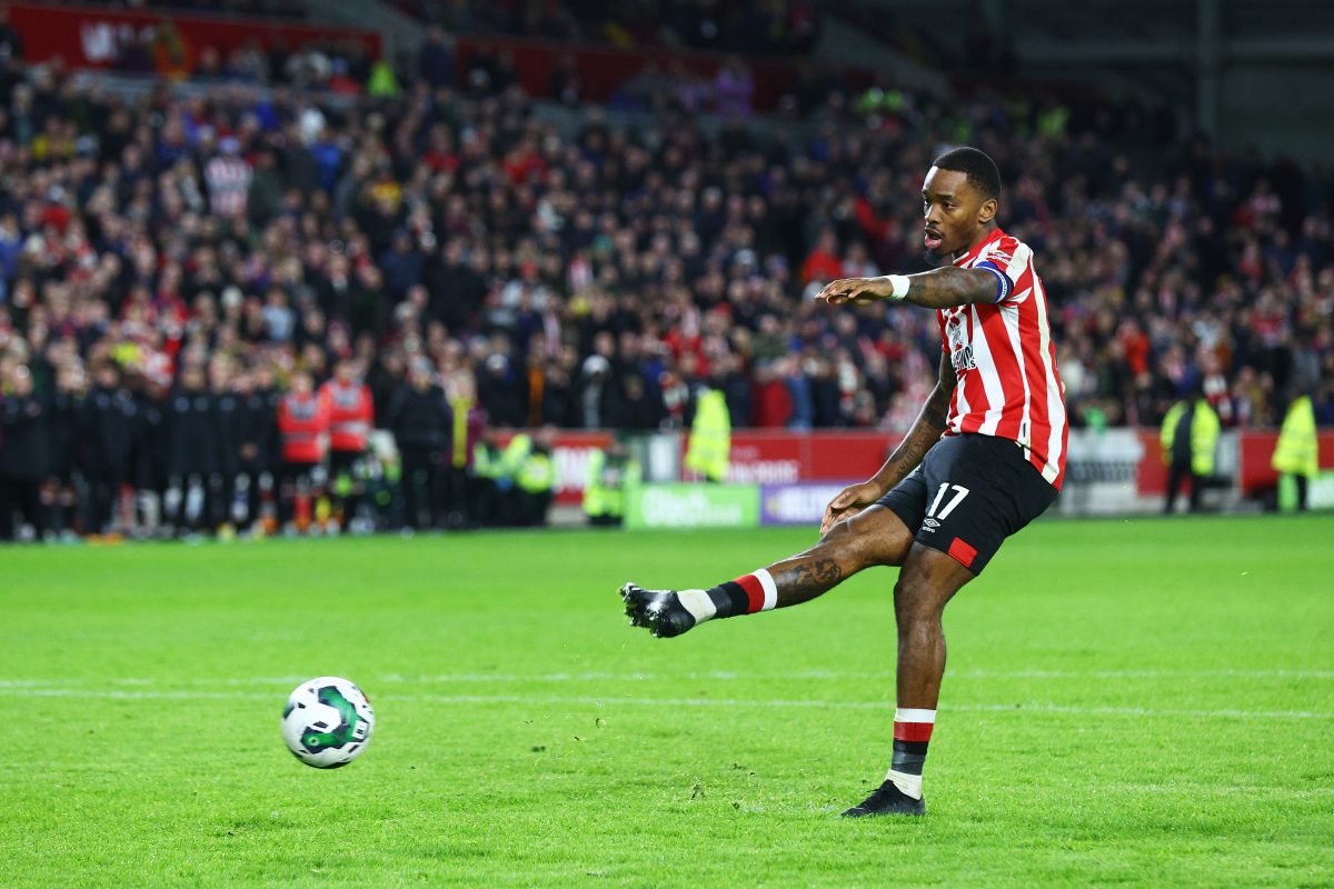Ivan Toney of Brentford scores their penalty in the shootout during the Carabao Cup match between Brentford and Gillingham. (Photo by Clive Rose/Getty Images)