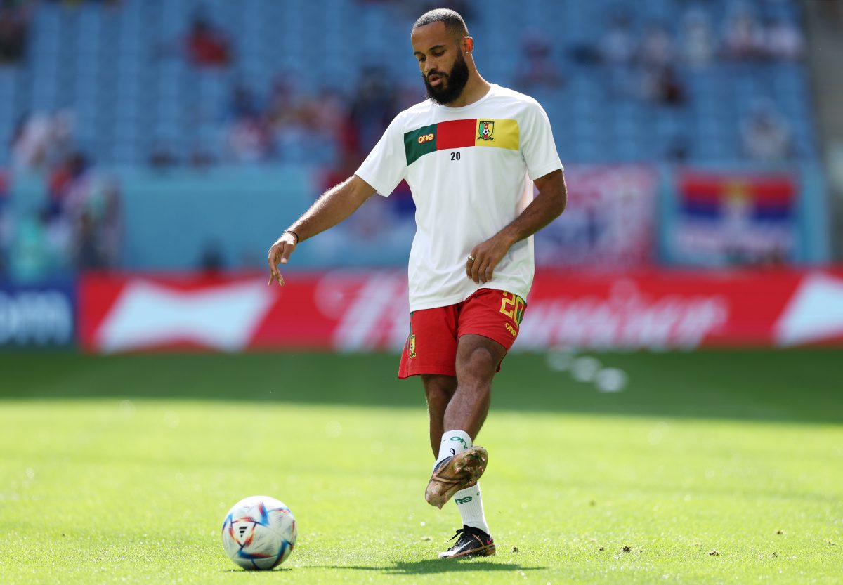 Bryan Mbeumo of Cameroon warms up prior to the FIFA World Cup Qatar 2022. (Photo by Elsa/Getty Images)
