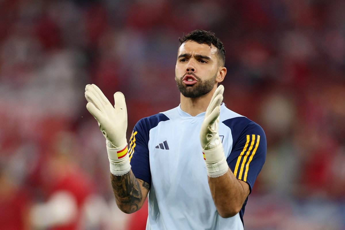 David Raya of Spain warms up prior to the FIFA World Cup Qatar 2022 match against Costa Rica. (Photo by Elsa/Getty Images)