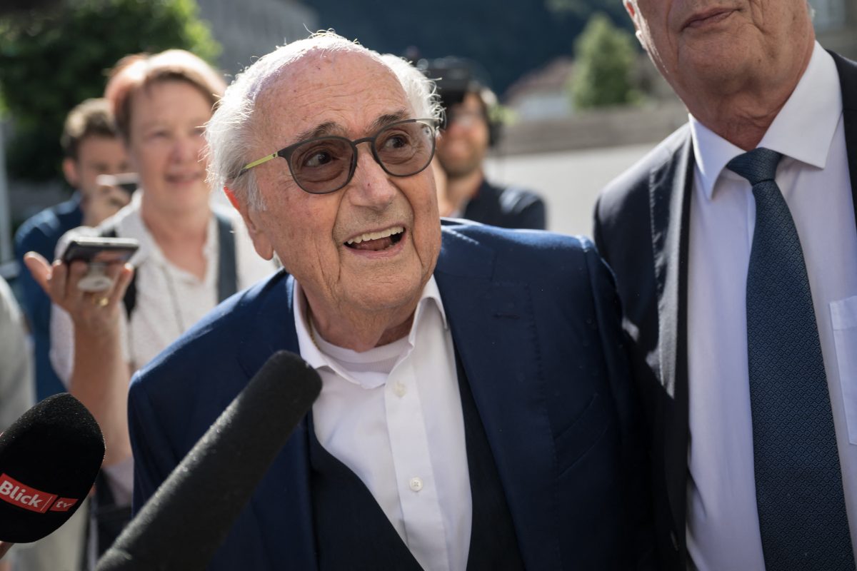 Former FIFA president Sepp Blatter was spotted at  Switzerland's Federal Criminal Court listening to the verdict of his trial over a suspected fraudulent payment, in the southern Switzerland city of Bellinzona, on July 8, 2022. (Photo by FABRICE COFFRINI/AFP via Getty Images)