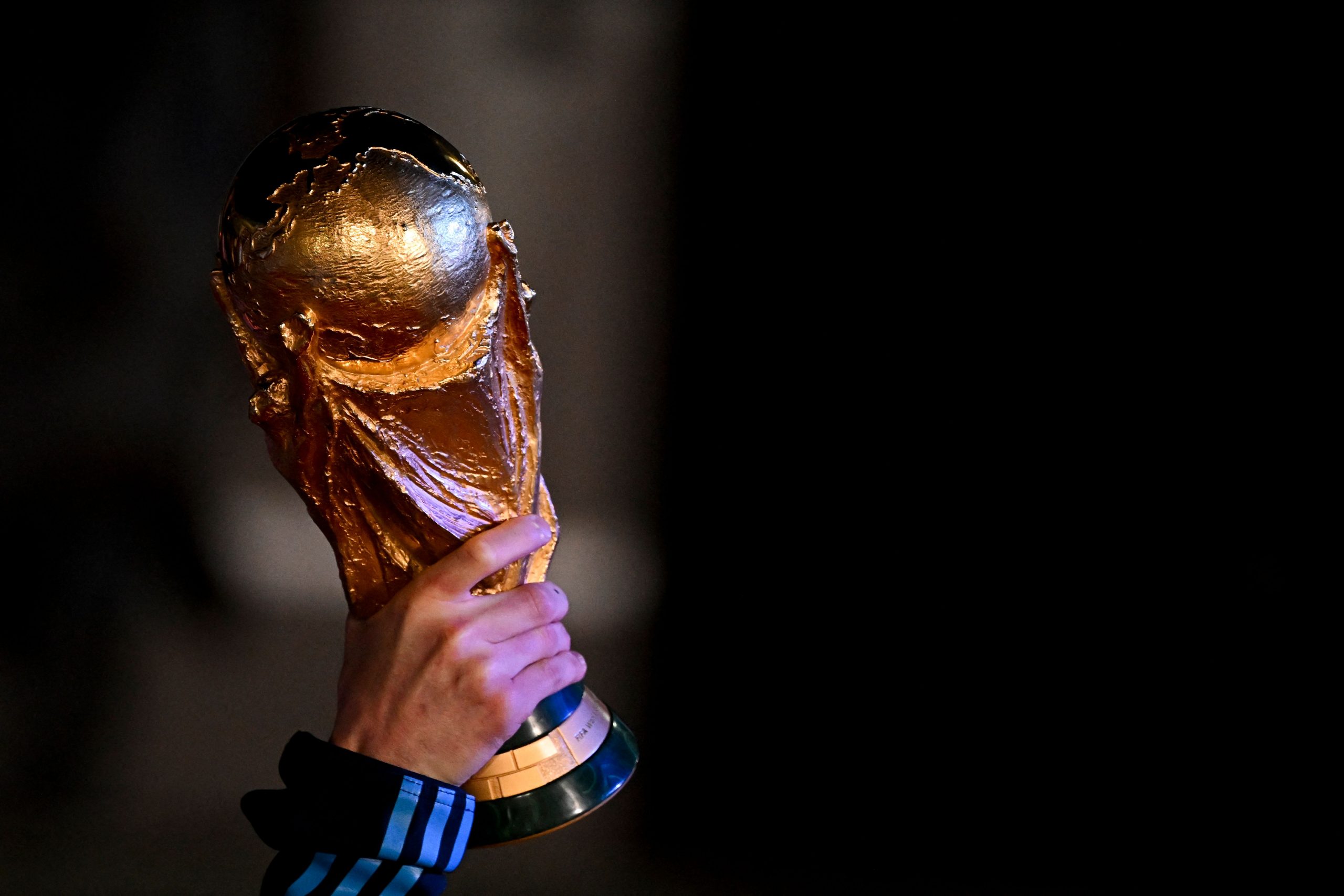 The World Cup trophy. (Photo by LUIS ROBAYO/AFP via Getty Images)