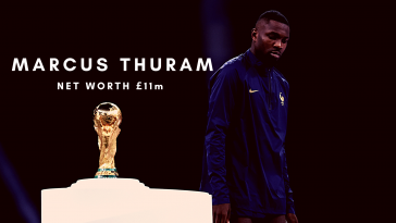 Marcus Thuram of France walks past the FIFA World Cup Qatar 2022 Winner's Trophy during the awards ceremony after the FIFA World Cup Qatar 2022 Final match between Argentina and France at Lusail Stadium on December 18, 2022 in Lusail City, Qatar. (Photo by Clive Brunskill/Getty Images)
