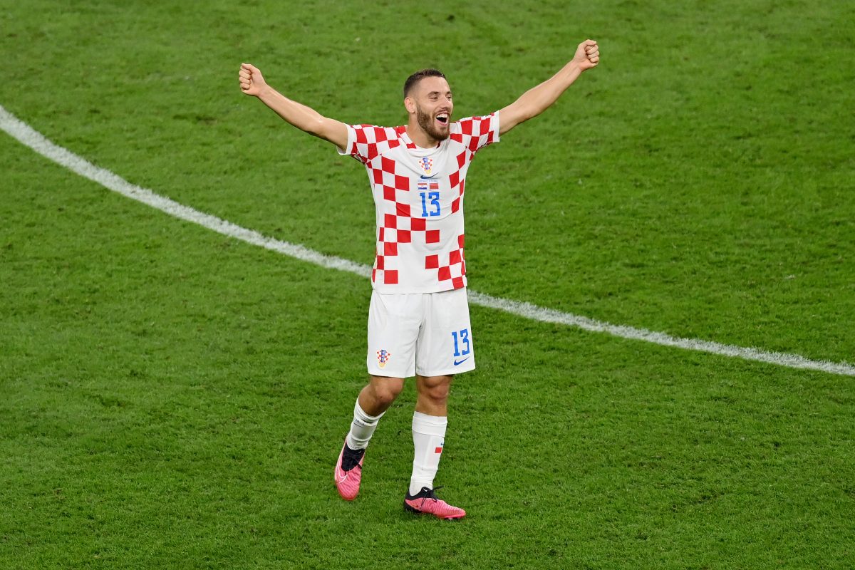 Nikola Vlasic of Croatia celebrates after the 2-1 win during the FIFA World Cup Qatar 2022 3rd Place match between Croatia and Morocco.(Photo by Dan Mullan/Getty Images)
