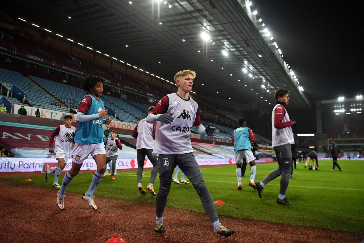 Hayden Lindley, Aston Villa warms up prior to the FA Cup Third Round match between Aston Villa and Liverpool at Villa Park on January 08, 2021 in Birmingham, England. (Photo by Shaun Botterill/Getty Images)