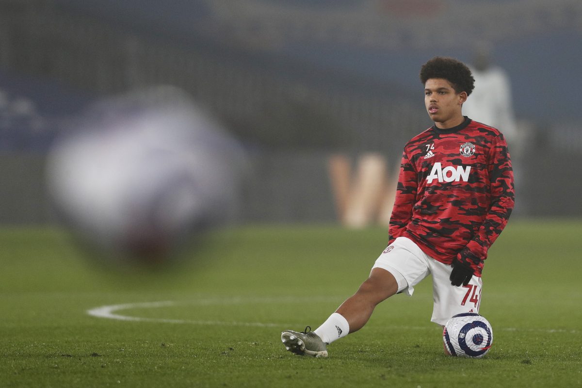 Shola Shoretire signed his first professional contract with Manchester United on 8 February 2021, just a week after turning 17.  (Photo by Adrian Dennis - Pool/Getty Images)