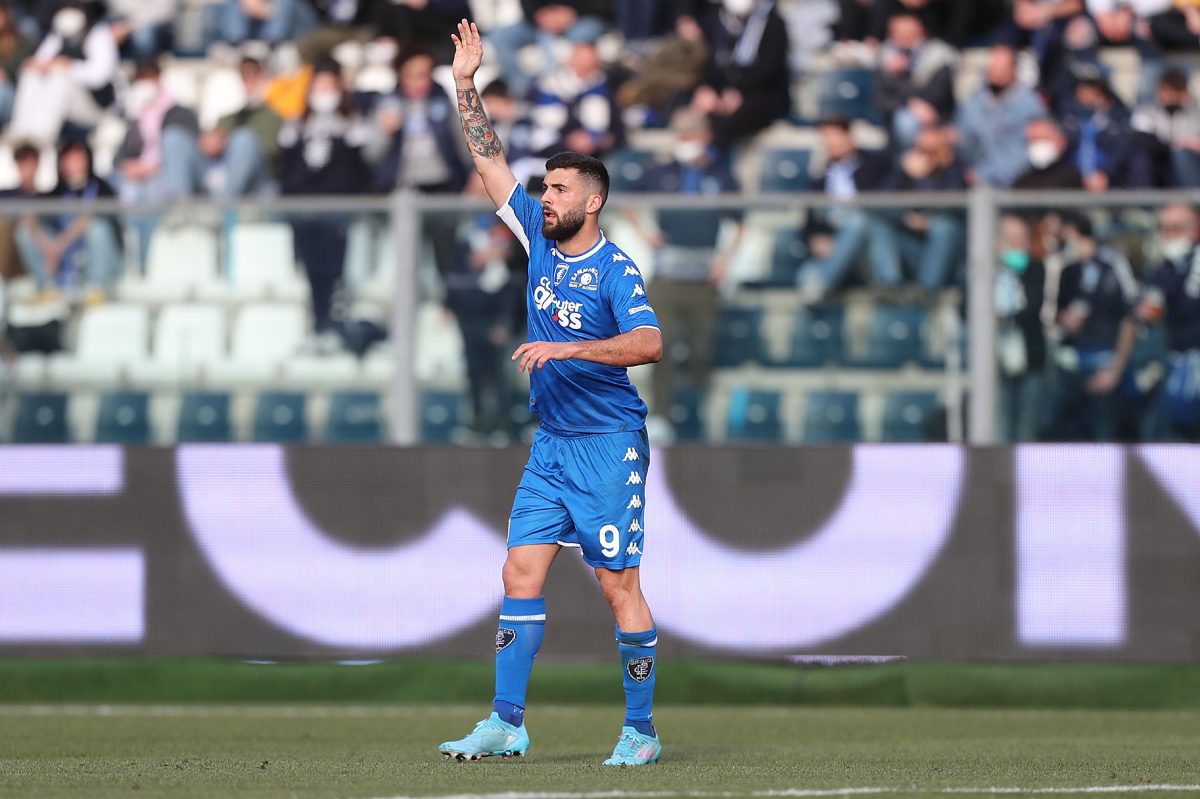 Patrick Cutrone of Empoli FC in action during the Serie A match between Empoli FC and Cagliari Calcio at Stadio Carlo Castellani on February 13, 2022 in Empoli, Italy.  (Photo by Gabriele Maltinti/Getty Images)