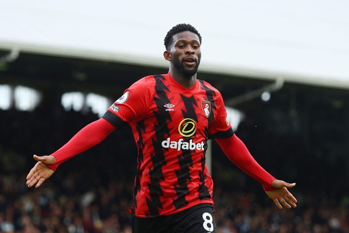 Jefferson Lerma of AFC Bournemouth celebrates after scoring their team's second goal during the Premier League match between Fulham FC and AFC Bournemouth at Craven Cottage on October 15, 2022 in London, England. (Photo by Clive Rose/Getty Images)