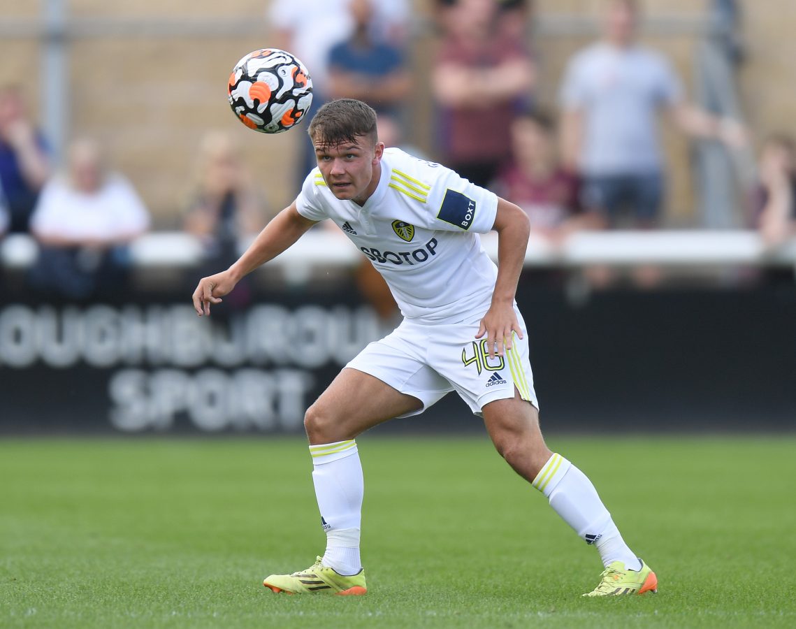  Jamie Shackleton of Leeds United during the Pre-Season Friendly match between Leeds United and Real Betis at Loughborough University on July 31, 2021 in Loughborough, England. (Photo by Tony Marshall/Getty Images)