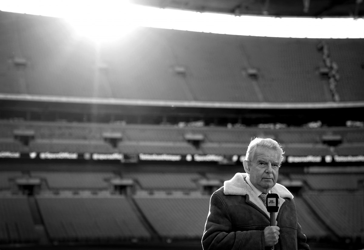 John Motson looks on before the Premier League match between Tottenham Hotspur and West Bromwich Albion at Wembley Stadium on November 25, 2017 in London, England. (Photo by Richard Heathcote/Getty Images)