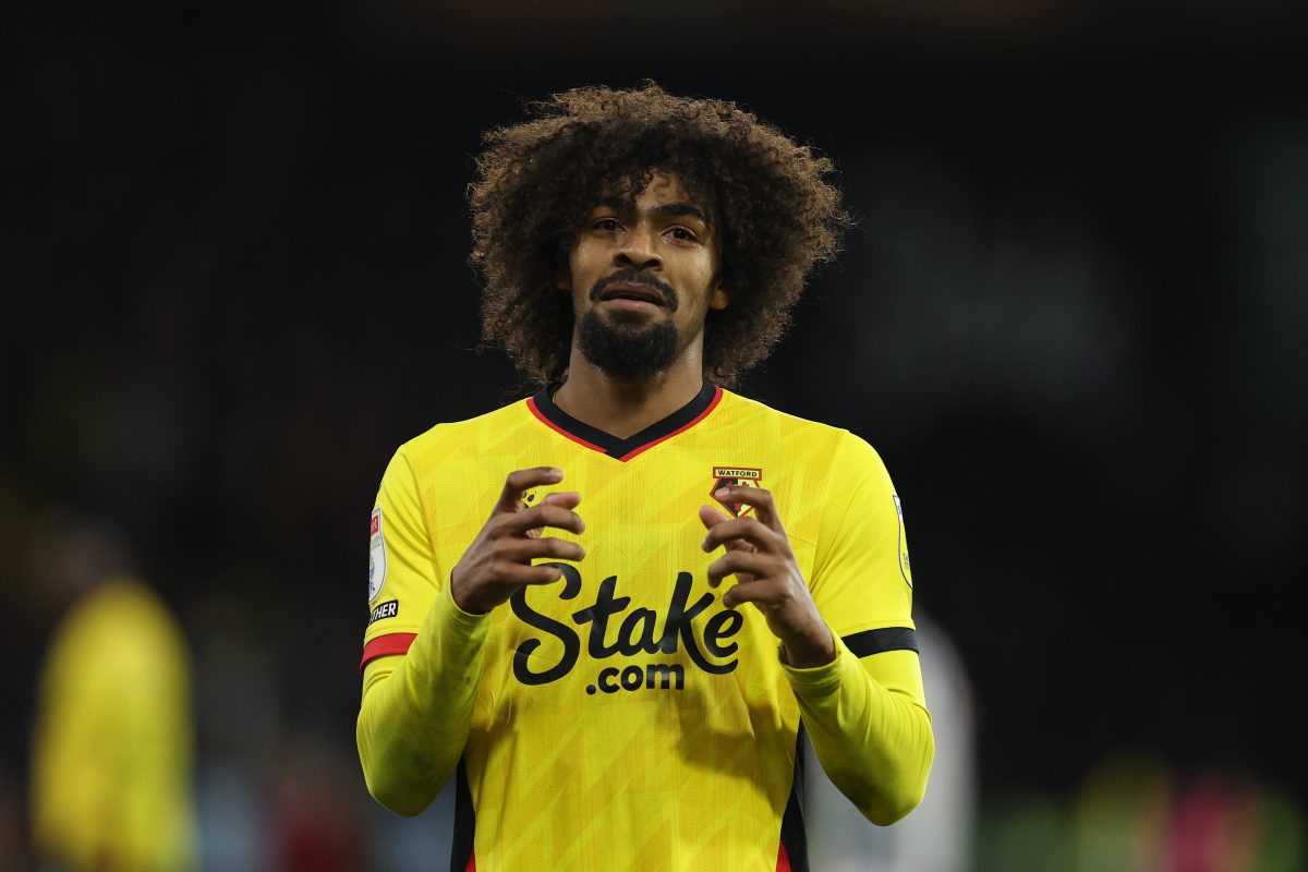 Hamza Choudhury of Watford in action during the Sky Bet Championship between Watford and West Bromwich Albion at Vicarage Road on February 20, 2023 in Watford, England. (Photo by Richard Heathcote/Getty Images)