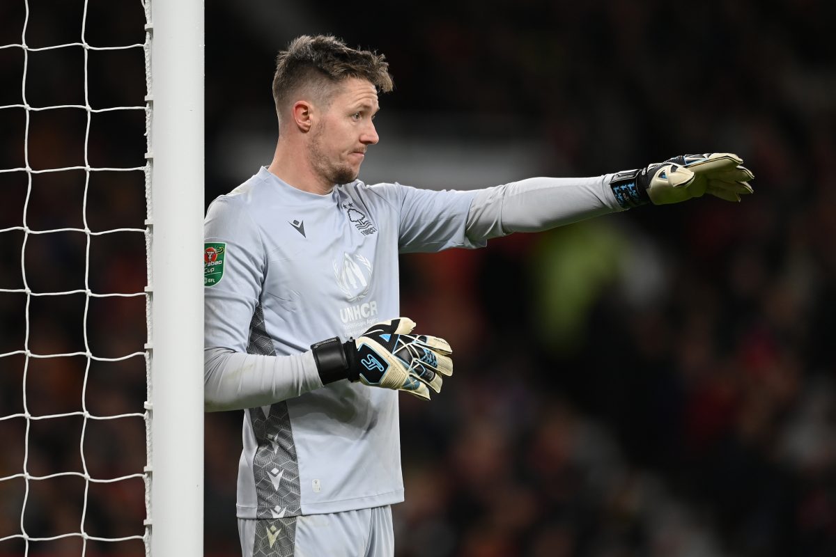 Wayne Hennessey of Notts Forest in action during the Carabao Cup Semi Final 2nd Leg match between Manchester United and Nottingham Forest. (Photo by Michael Regan/Getty Images)