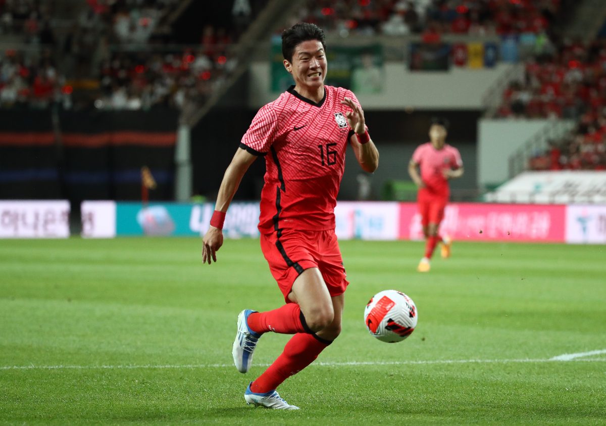 Hwang Ui-jo of South Korea in action during the international friendly match between South Korea and Egypt at Seoul World Cup Stadium on June 14, 2022 in Seoul, South Korea. (Photo by Chung Sung-Jun/Getty Images)
