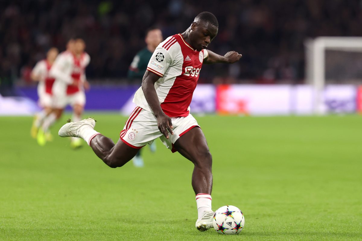 Brian Brobbey of Ajax in action during the UEFA Champions League group A match between AFC Ajax and Liverpool FC. (Photo by Dean Mouhtaropoulos/Getty Images)
