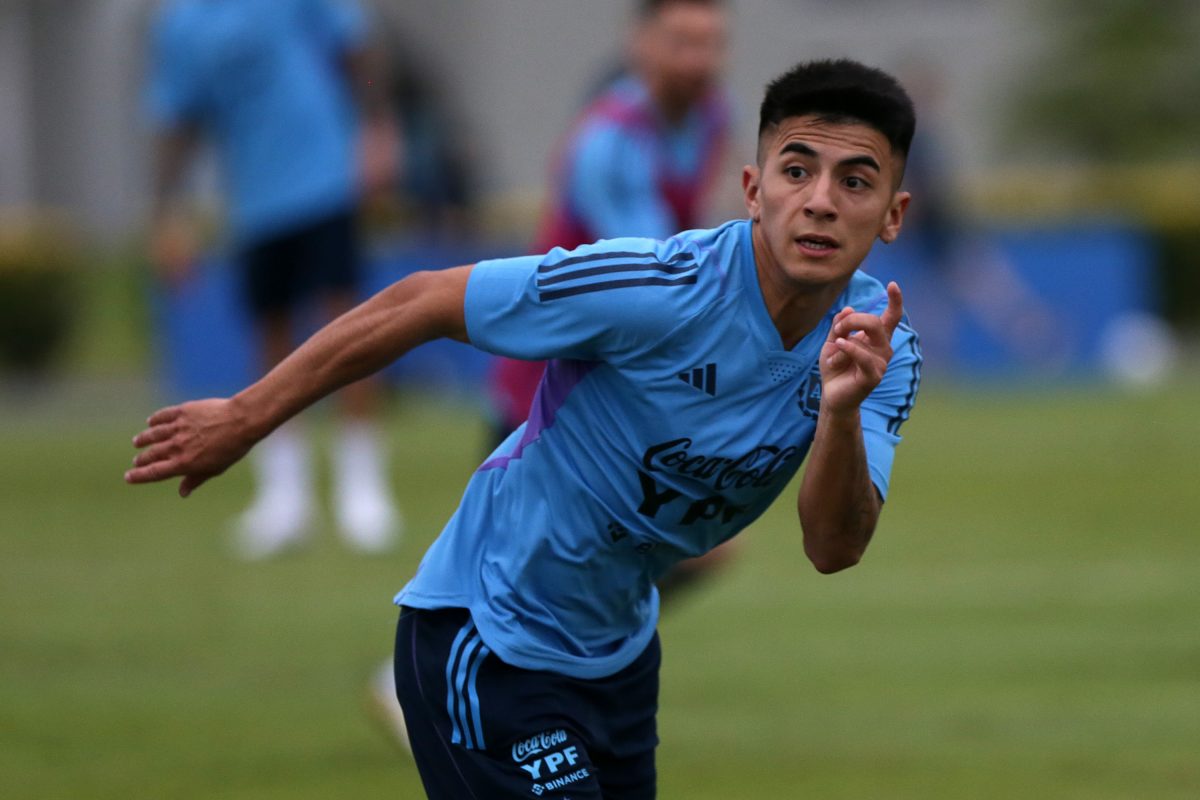 Thiago Almada of Argentina in action during a training session at Julio H. Grondona Training Camp on March 22, 2023 in Ezeiza, Argentina. (Photo by Daniel Jayo/Getty Images)