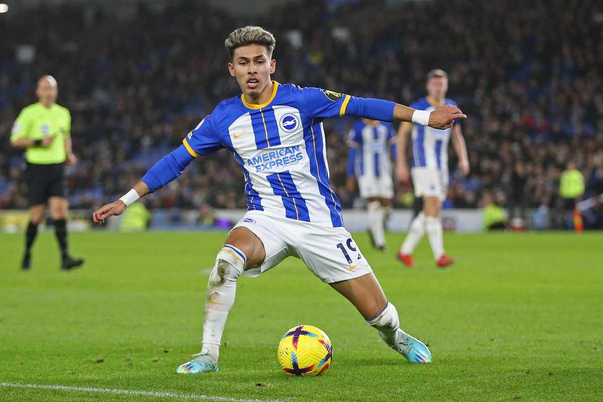 Jeremy Sarmiento of Brighton & Hove Albion runs with the ball during the Premier League match between Brighton & Hove Albion and Arsenal FC. (Photo by Steve Bardens/Getty Images)
