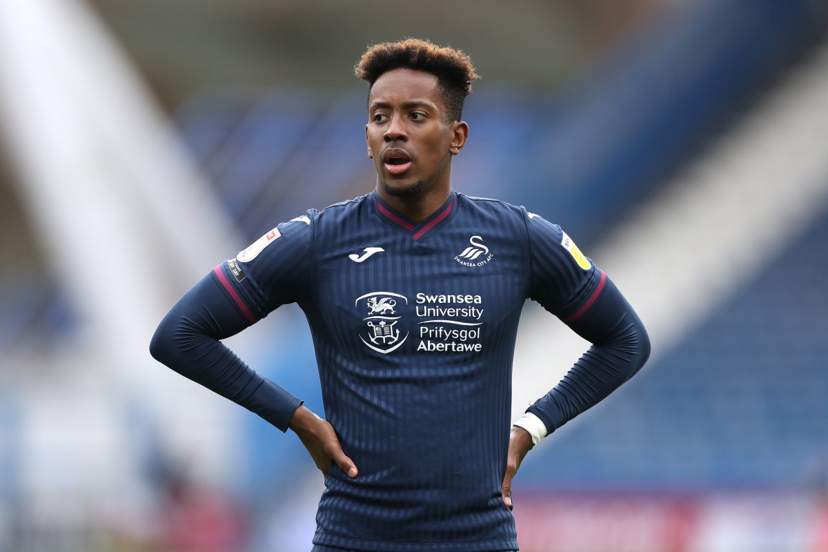 Jamal Lowe of Swansea City reacts during the Sky Bet Championship match between Huddersfield Town and Swansea City. (Photo by George Wood/Getty Images)