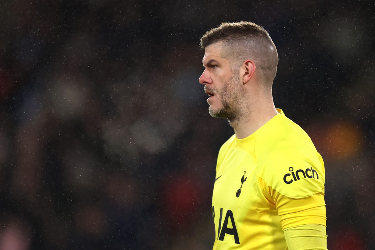 Fraser Forster of Tottenham Hotspur during the Emirates FA Cup Fifth Round match between Sheffield United and Tottenham Hotspur. (Photo by Alex Pantling/Getty Images)