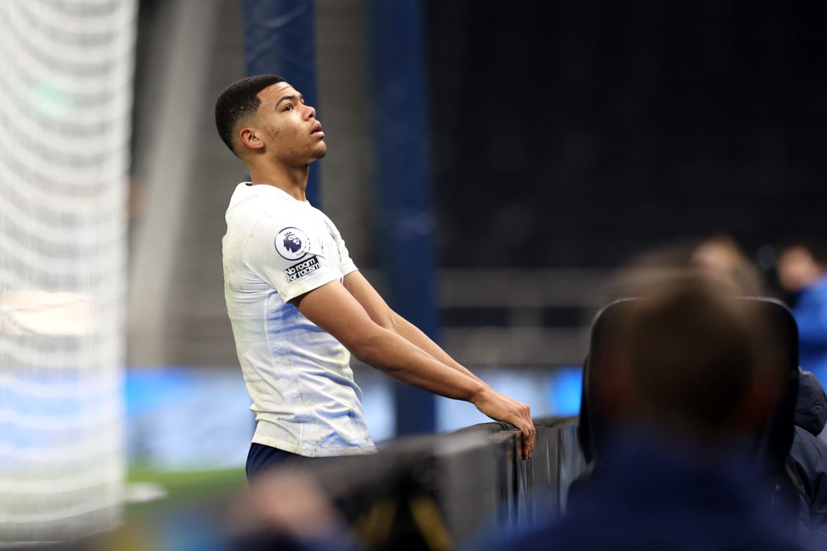 Dane Scarlett of Tottenham reacts to a missed chance during the Premier League 2 match between Tottenham Hotspur U23 and Blackburn Rovers U23. (Photo by Alex Pantling/Getty Images)