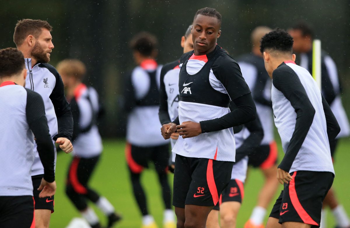 Liverpools English midfielder Isaac Mabaya takes part in a training session at the AXA Training Centre in Kirkby. (Photo by Lindsey Parnaby / AFP) (Photo by LINDSEY PARNABY/AFP via Getty Images)