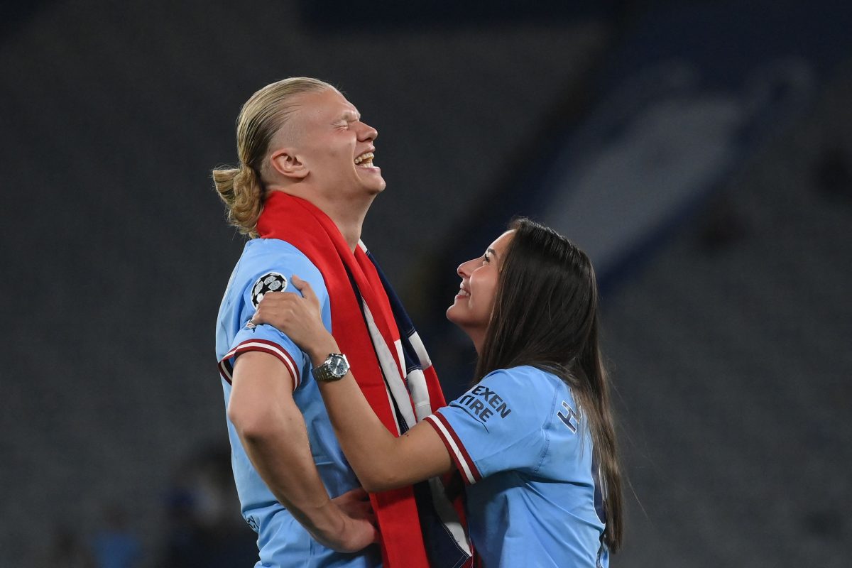 Erling Haaland with his rumoured girlfriend Isabel. (Photo by FRANCK FIFE/AFP via Getty Images)