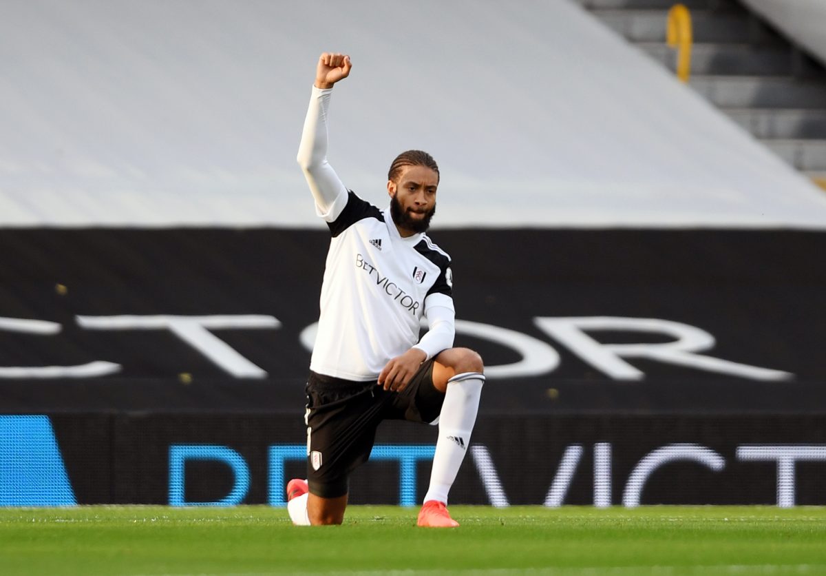 Michael Hector of Fulham takes a knee in support of the Black Lives Matter movement during the Premier League match between Fulham and Aston Villa. (Photo by Mike Hewitt/Getty Images)