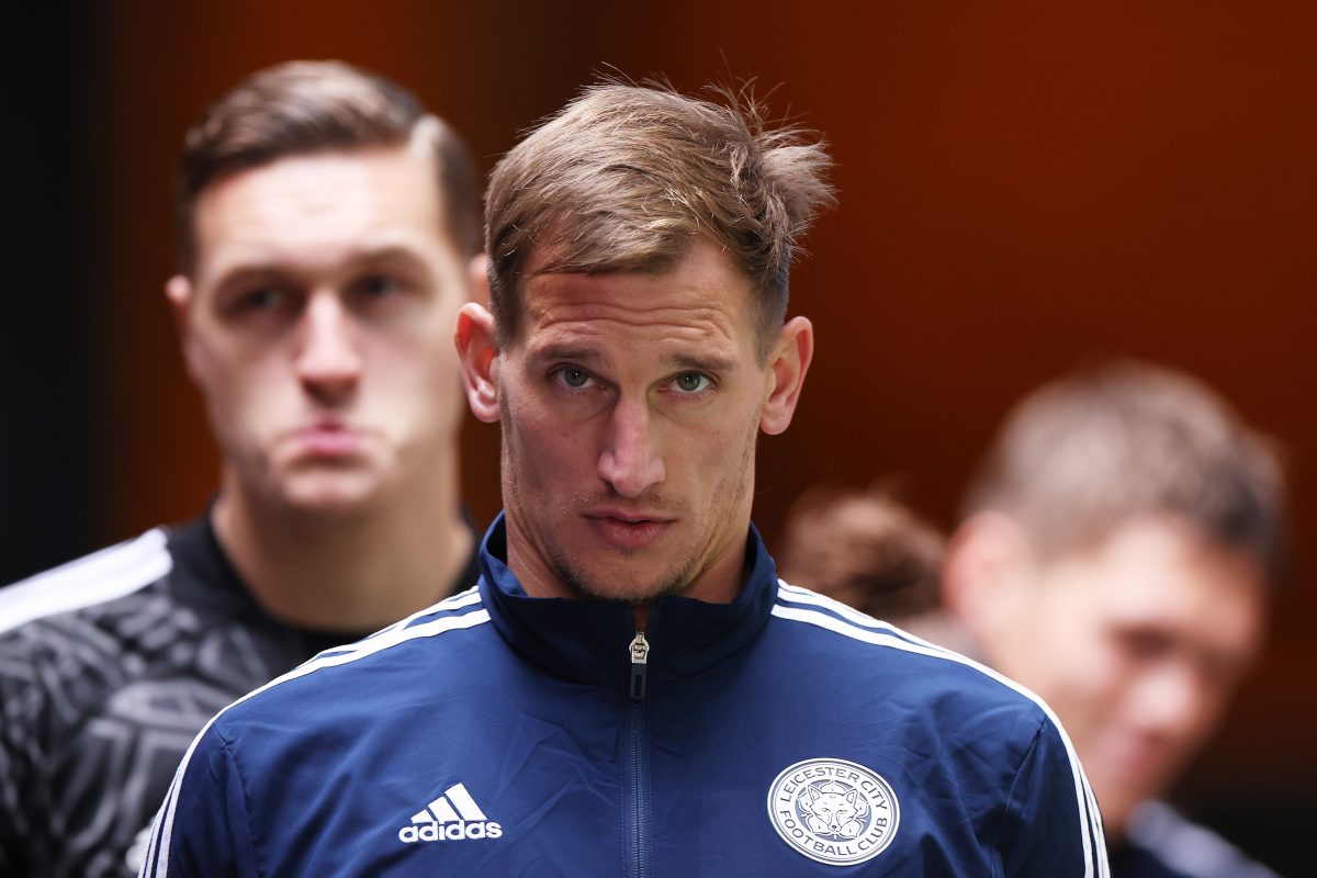 Marc Albrighton of Leicester City looks on from inside the tunnel prior to the Emirates FA Cup Third Round match between Gillingham and Leicester City. (Photo by Alex Pantling/Getty Images)