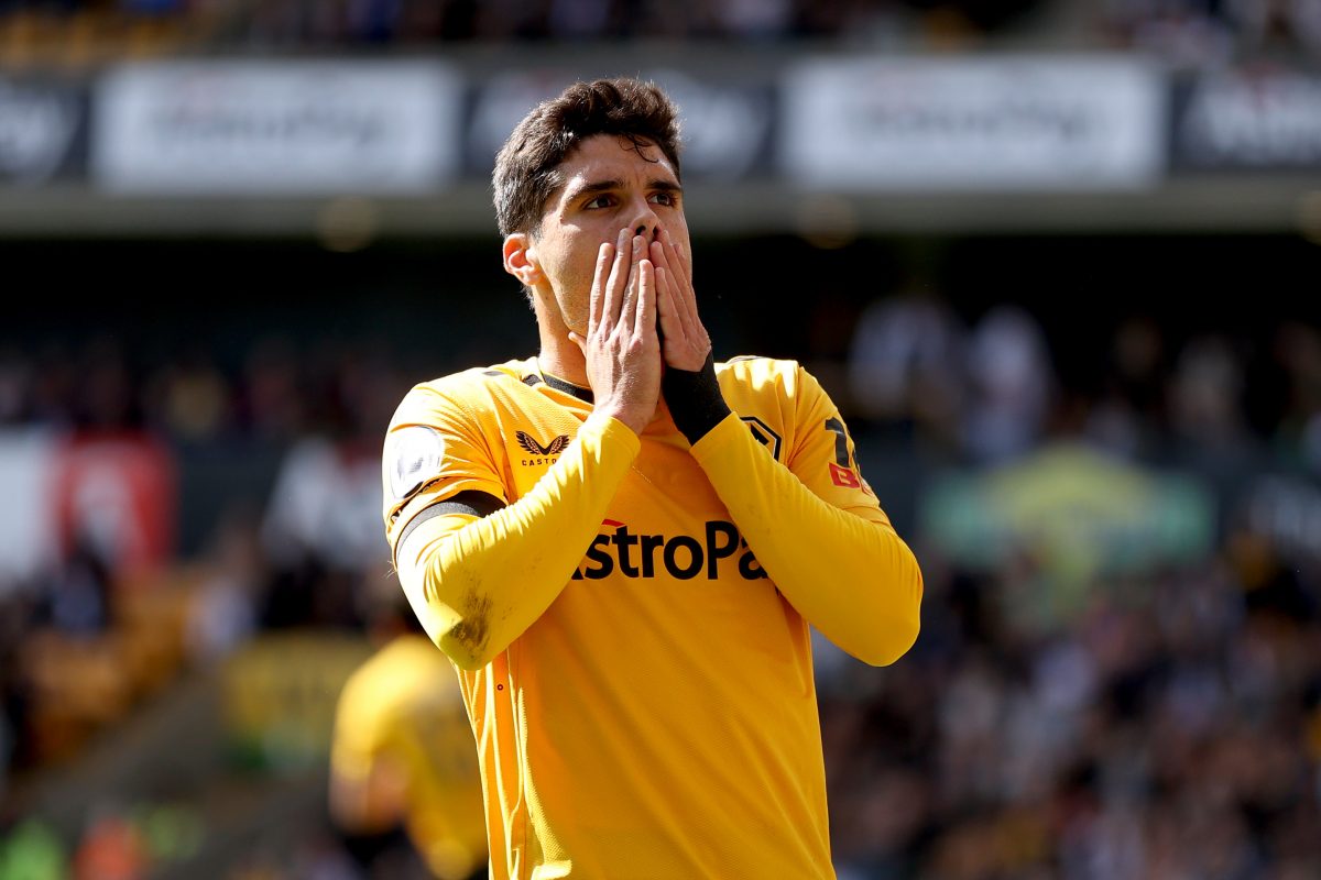 Pedro Neto of Wolverhampton Wanderers reacts after a missed chance during the Premier League match between Wolverhampton Wanderers and Manchester City. (Photo by Naomi Baker/Getty Images)