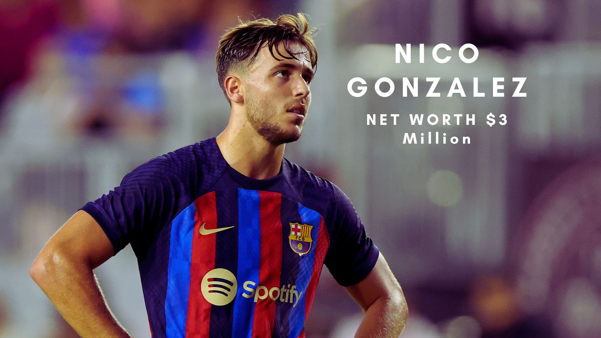 Nico Gonzalez of FC Barcelona looks on.