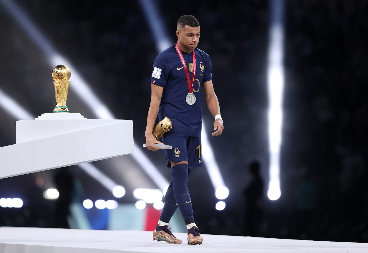 Kylian Mbappe of France looks dejected after his teams loss in the FIFA World Cup Qatar 2022 Final match between Argentina and France. (Photo by Julian Finney/Getty Images)