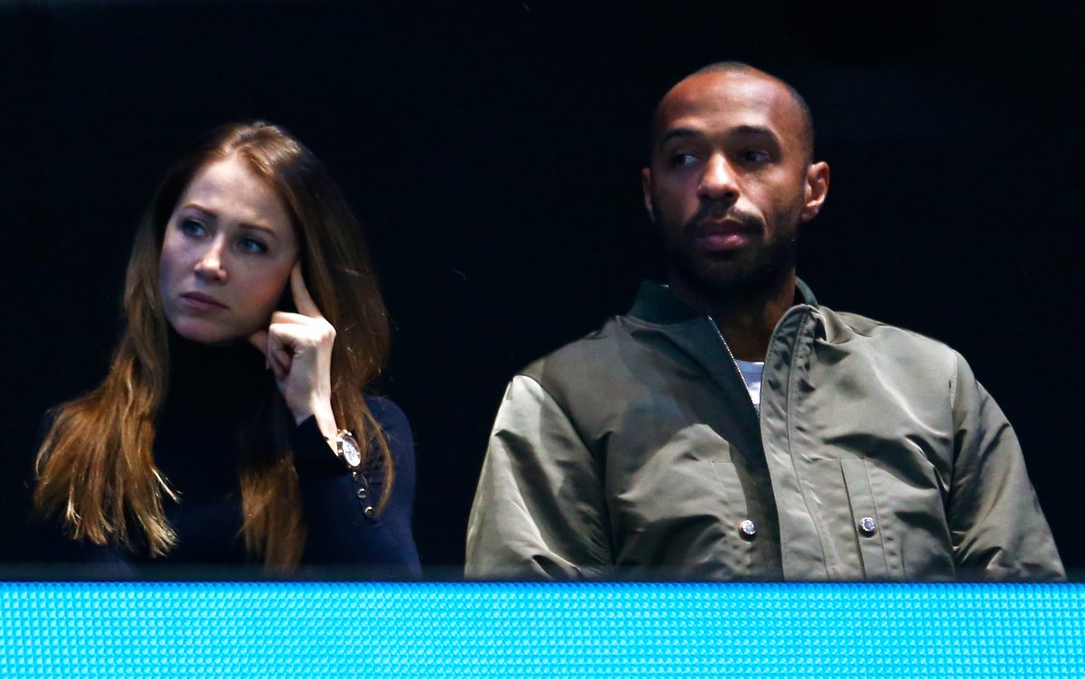 Former footballer Thierry Henry and his girlfriend Andrea Rajacic attend the men's singles final between Roger Federer of Switzerland and Novak Djokovic of Serbia. (Photo by Julian Finney/Getty Images)