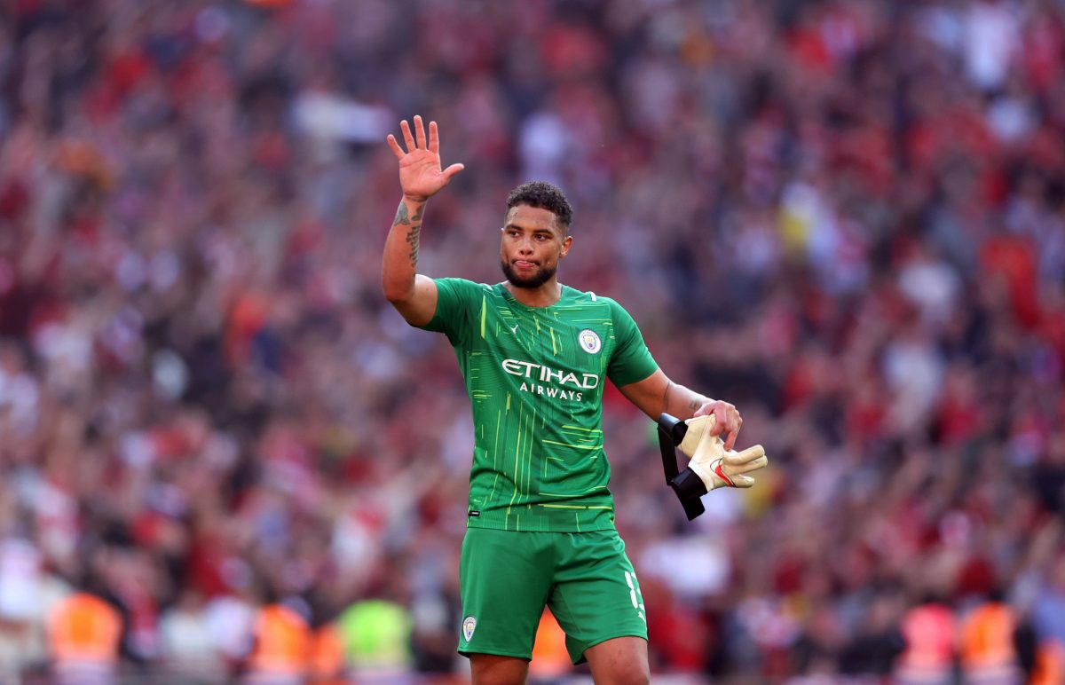 Zack Steffen of Manchester City reacts following defeat in The Emirates FA Cup Semi-Final match between Manchester City and Liverpool. (Photo by Catherine Ivill/Getty Images)