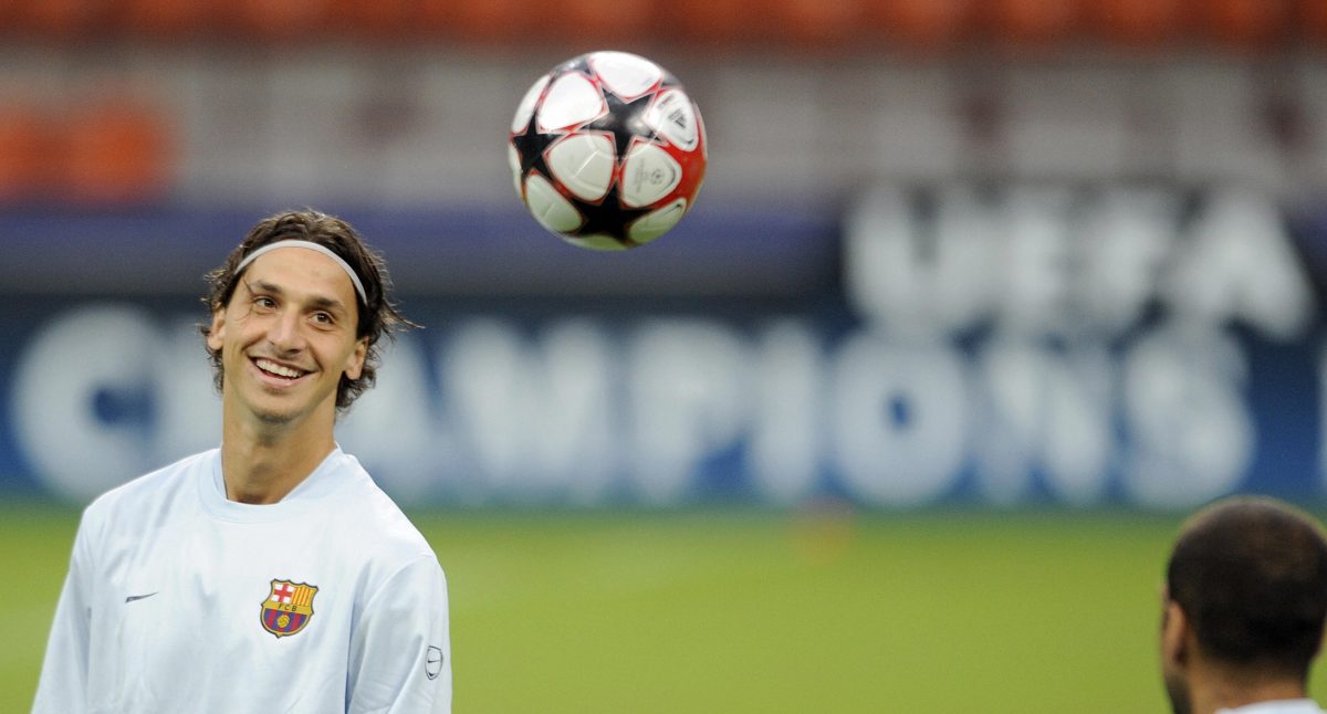 Zlatan Ibrahimovic during his times at Barcelona. (Photo credit should read DAMIEN MEYER/AFP via Getty Images)