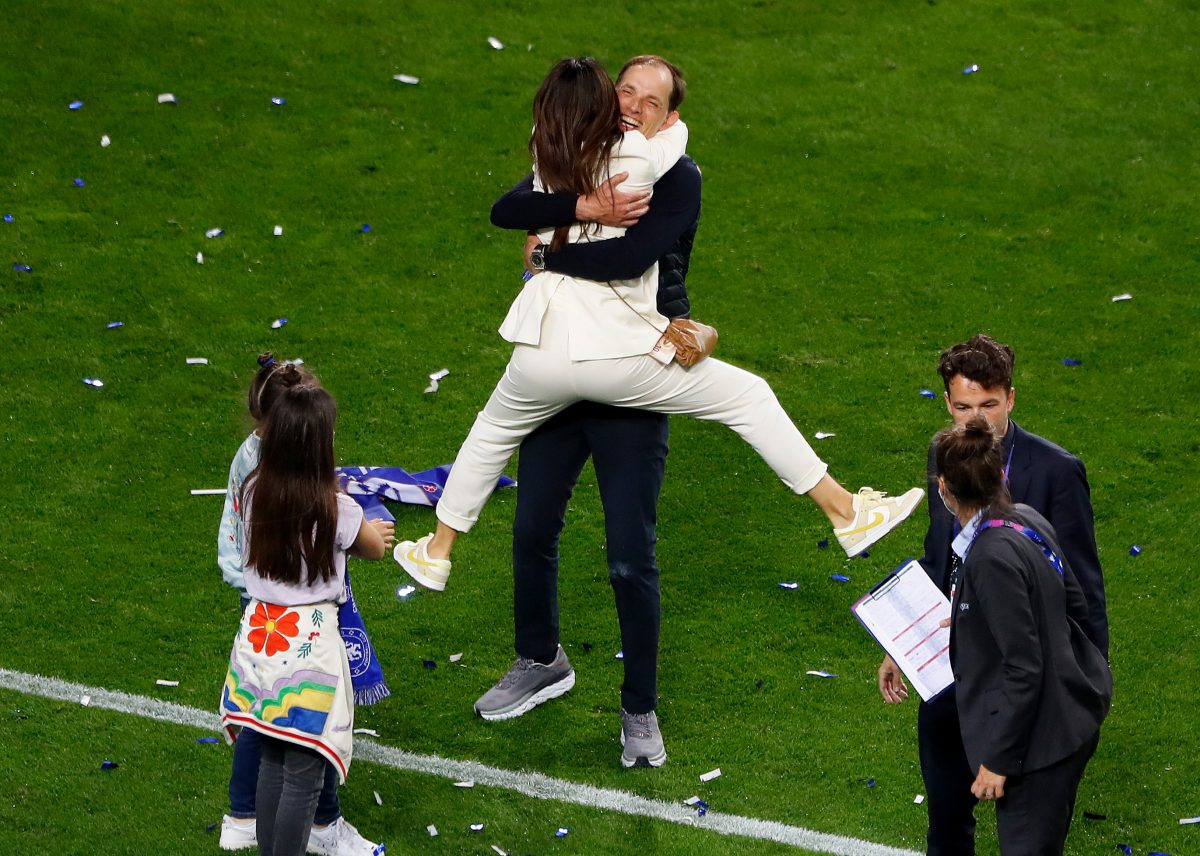 Thomas Tuchel celebrates the Champions victory with his family. (Photo by Susan Vera - Pool/Getty Images)