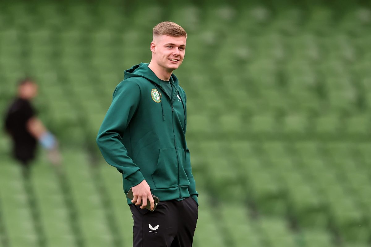 Evan Ferguson prior to the UEFA EURO 2024 qualifying round group B match between Republic of Ireland and France. (Photo by Oisin Keniry/Getty Images)